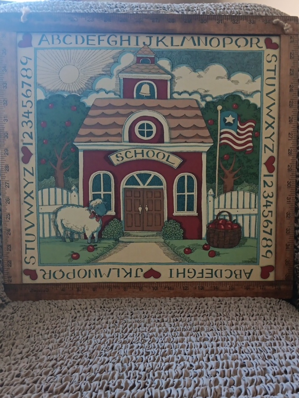 Vintage 1993 Framed Susan Winget Folk Art Quilt Panel. 19" X 19"